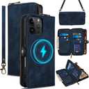 Rssviss Wallet Case for iPhone 16 Pro Crossbody with Card Holder Wrist Strap, Flip Zipper Case Compatible with Magsafe, RFID Blocking Purse Cover for iPhone 16 Pro Women Men 6.3 inch DarkBlue