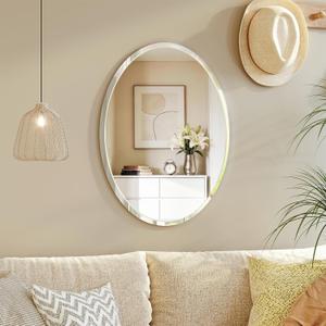 Frameless Wall Oval Bathroom Mirror, 24"x18" Wall Mirror | 15mm Beveled Edge, Shatterproof Tempered Glass, Bathroom Mirrors for Over Sink, Bedroom, Entryway (Horizontal or Vertical)
