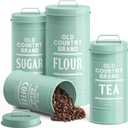 Barnyard Designs Canister Set for Kitchen Counter, Farmhouse Canisters Sets for the Kitchen Countertop, Metal Canister with Lid, Coffee Tea Sugar Flour Container Set for Counter (Mint), Set Of 4 
