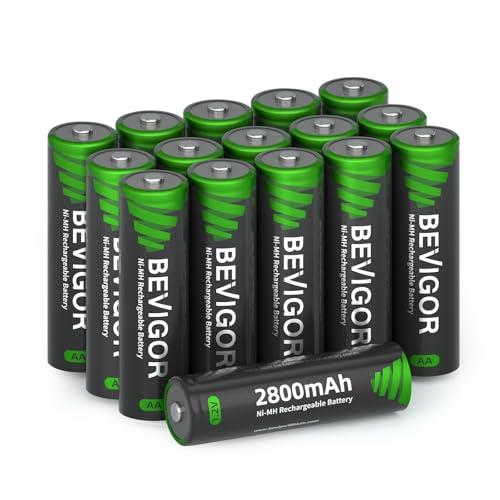 BEVIGOR AA Rechargeable Batteries 16 Pack, 2800 mAh High Capacity and Low Self Discharge, 1.2V Ni-MH Double AA Rechargeable Batteries BEVIGOR AA Rechargeable Batteries 16 Pack, 2800 mAh High Capacity and Low Self Discharge, 1.2V Ni-MH Double AA Rechargeable Batteries