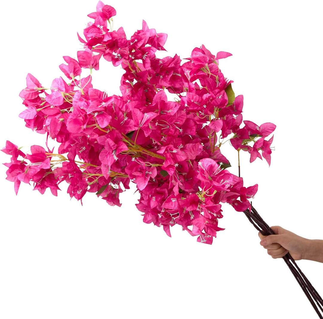 8PCS Silk Bougainvillea Artificial Flowers, UV Resistant, 48 Branches, Long Stems Faux Flower, Realistic Fake Bougainvillea Vines, for Wedding Porch Home Party Garden DIY Decor - 38 inch (Fuchsia)