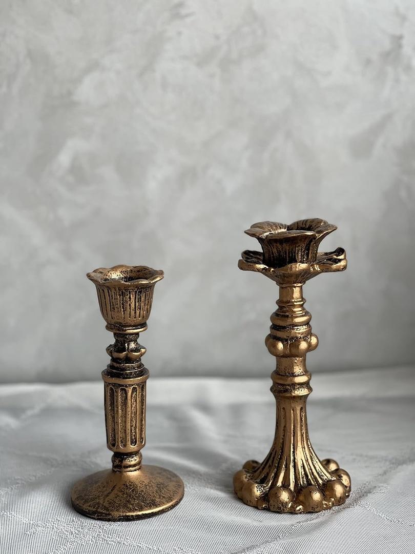French Nostalgic Floral Resin Candle Holder Antique Bronze/Furniture Decoration/Retro Ornaments Candlestick (A)