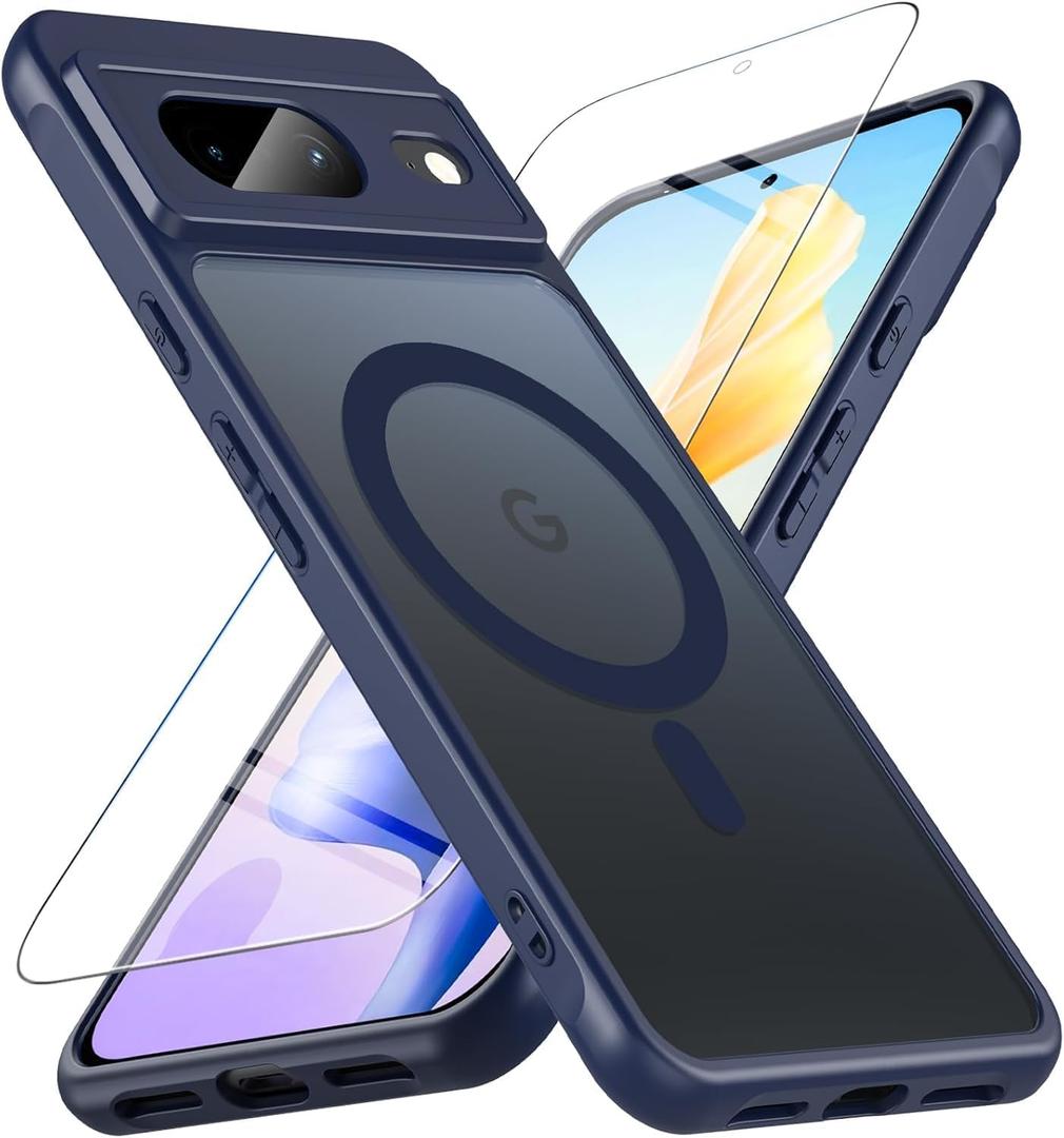 CX-JKFG-Pixel8-BL Magnetic Case for Google Pixel 8 with Screen Protector, [Compatible with MagSafe],Military Grade Drop Protection Slim Translucent Matte Shockproof Phone Cover, Blue