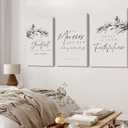 3Pcs Christian Bible Verse Canvas Wall Art Scripture Prayer Poster Print Neutral Black Botanical Painting Steadfast Love Mercies Faith Picture Wall Decor for Bedroom Living Room Office 12x16in Framed