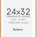 24x32 Picture Frame for Wall, Solid Oak Wood Frames with Tempered Real Glass, Large 24 x 32 Poster Frame with Mat for 20 x 28, Rustic Wood 24 by 32 Frames for Home Decor, Natural Oak Color
