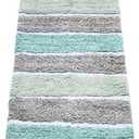 Chardin home Cordural Stripe Bath Rug Runner with Skid Resistant Latex Spray Underneath. Mint Green/Grey, 24" W x 60'' L