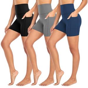 MOREFEEL 3 Pack Biker Shorts Women with Pockets – 5" Tummy Control High Waisted Workout Gym Yoga Athletic Shorts S/M