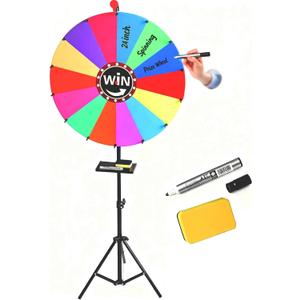 24 Inch Spinning Prize Wheel, Adjustable Game Wheel Spinner with Stand, Spin Wheel 14 Color Slots Fortune Spinner with Dry Erase Marker & Eraser for Carnival, Trade Show, Party Games