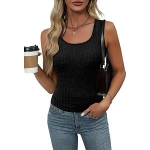 Womens Tank Tops Crewneck Sleeveless Summer Sweaters Vest Casual Basic Tees Ribbed Shirts (Black, S)