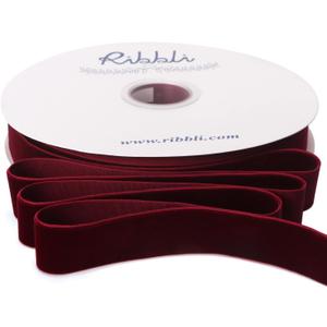 Ribbli Burgundy Velvet Ribbon 1 Inches Continuous 25 Yard Spool Green Christmas Ribbon for Gift Wrapping Crafts Home Decor