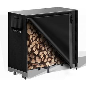 4ft Firewood Log Rack with Cover Outdoor, Heavy Duty Indoor Outdoor Firewood Storage Log Rack with Cover Combo Set Black