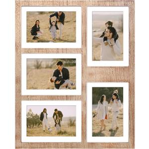 4x6 or 5x7 Picture Frames, Rustic Brown Wooden Frame with Real Glass, Displays Pictures Five 4x6 with Mat or 5Pcs 5x7 without Mat for Wall Mounting, Photo Collage Frame