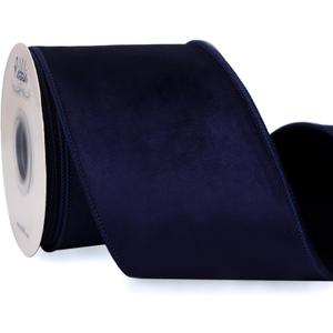 Ribbli Navy Velvet Wired Ribbon with Dupioni 4 Inch Christmas Ribbon for Gift Wrapping Christmas Tree Decoration Crafts Wreaths Supplies-Continuous 10 Yards