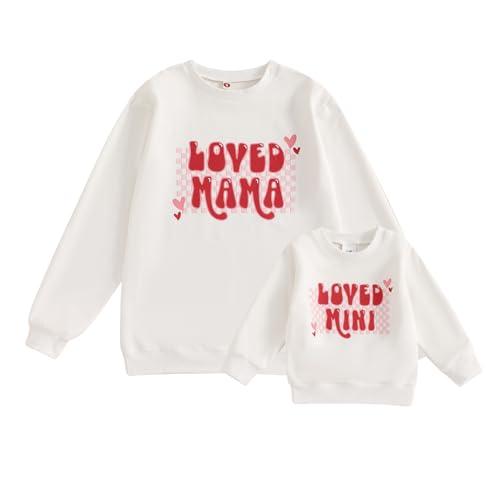 Aiwpstoin Mommy and Me Valentines Outfit Long Sleeve Crewneck Sweatshirt Pullover Family Matching Shirt Mama Baby Clothes (Women, L, White)