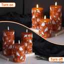 Burnt Orange Halloween Flameless Pillar Candles with Remote, Ghost LED Wax Candles Battery Operated Set of 3