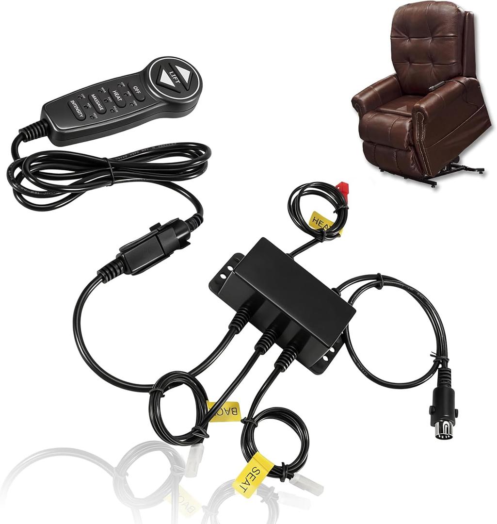 MLSK55 6 Button 8 Pin Prong Lift Chair Remote Controller Hand Control Handset w/Junction Box & USB Heat and Massage Fit for Catnapper Mulin Okin Dewert Limoss Kaidi, Replace MLSK55-A1/A4