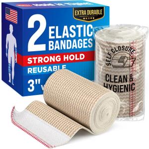 Premium Elastic Bandage Wrap - 3 (2pk) - Strong Compression - Self-Closing Reusable Bandages for Legs and Arms - Wrist, Elbow, Foot, Ankle, Knee Wrap - for First Aid Kit and After Surgery Recovery
