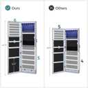 SONGMICS 6 LEDs Mirror Jewelry Cabinet, 47.2-Inch Tall Lockable Wall or Door Mounted Jewelry Armoire Organizer with Mirror, 2 Drawers, 3.9 x 14.6 x 47.2 Inches, Gray UJJC93GY