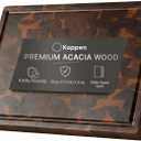 Koppen Acacia Wood End Grain Cutting Board, Knife-Friendly Butcher Block with Juice Groove, Inner Handles & Food Well, Reversible Heavy Duty Serving & Chopping Board, Walnut Color, Size 17x13x1.5 in