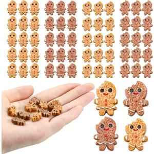 Wesiti 60 Pcs Christmas Mini Resin Gingerbread Men Charms for DIY Craft Miniature Gingerbread Figurines Tiny Flat Back Ornaments for Xmas Holiday Party Village Accessories Garden Dollhouse Tree Decor