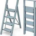 Mayi Plus 4 Step Ladder, Lightweight Folding Step Stool with Convenient Handgrip,Aluminum 330lbs Capacity Step Ladder for Office,Household,Kitchen,Library(Blue)