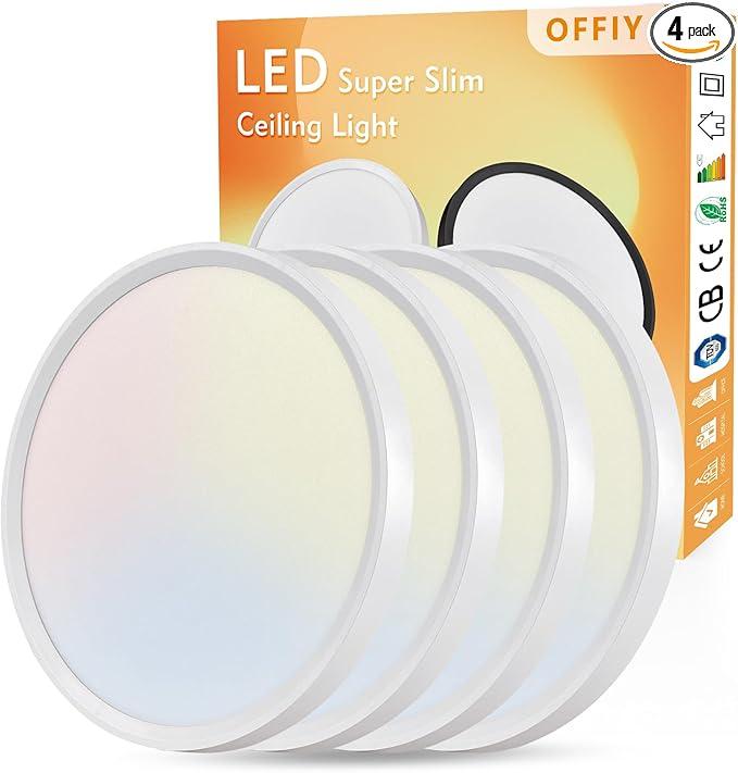 4PK 12 Inch LED Flush Mount Ceiling Light, 24W, 2520LM, 3000K/4000K/6000K CCT Selectable Super Slim LED Ceiling Light, Close to Ceiling Round Flat Panel Light for Hallway, Bedroom,Kitchen ect