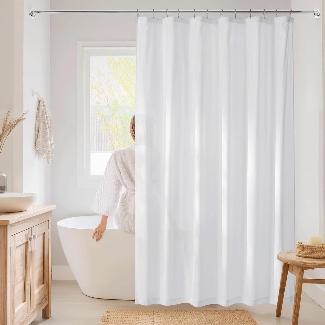 KGORGE Non See Through White Sheer Shower Curtain 84 inches Long, Privacy Button Hole Waterproof Lightweight Washable Shower Curtains for Bathroom Bathtub, W72 x L84, 1 Panel, Hooks Included