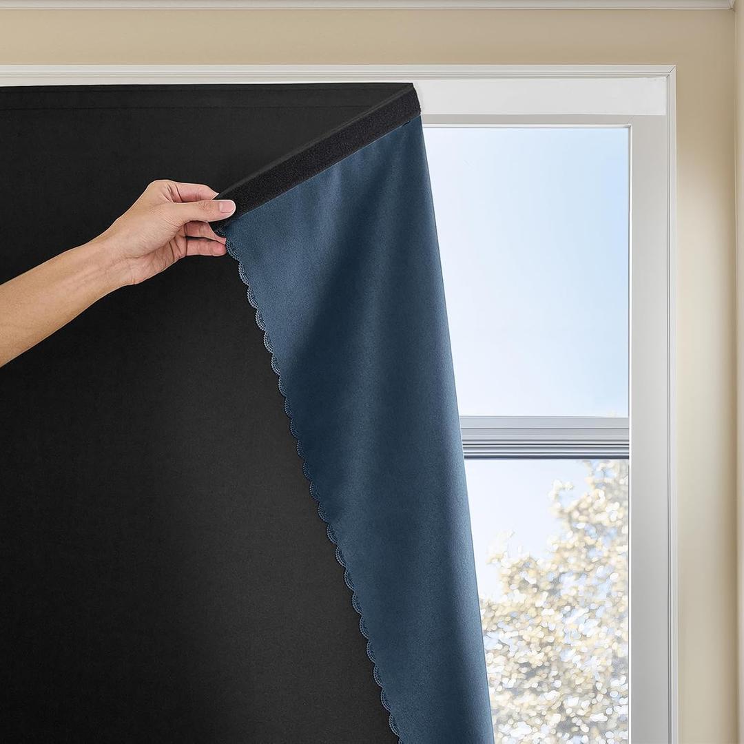 Autohesion Curtains for Windows,Bedroom Blackout Curtains for - Thermal Lnsulated No Drill Curtains Room Darkening Black Small Drapes, JILRON,(1 Panels,35Wx63L inch-Black)