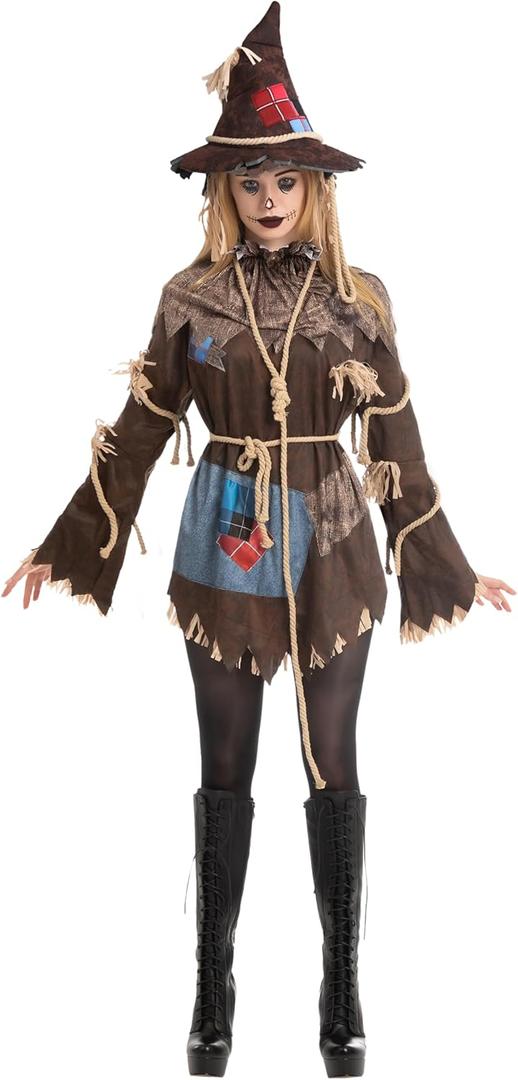 Spooktacular Creations Scary Scarecrow Costume Women, Evil Scarecrow Dress, Creepy Halloween Costumes for Women Adult 2025 (X-Large)