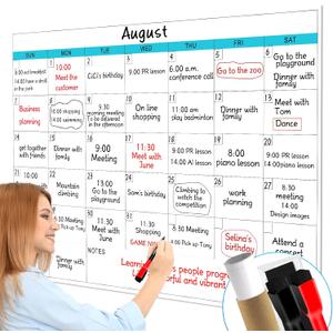 2 x Dry Erase Calendar for Wall - 38" x 58" Extra Large White Board Calendar, One Month Undated Blank Daily Planner, Reusable Laminated 30-Day Task Organizer for Office, Classroom, Home(No Creases), 38"Hx 58"W