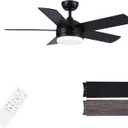 YUHAO 44 Inch Black Ceiling Fan with Light and Remote Control.Noiseless,Dimmable,3CCT,6 Speeds Reversible, DC Ceiling Fans for Indoor or Covered Outdoor Use.ETL Listed