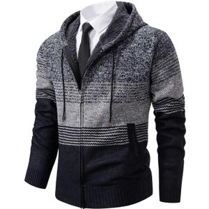 Mylldey Mens Hoodies Knit Sweater, Full Zip Fleece Lined Cardigan Sweaters Casual Regular Fit Knit Hooded Men Sweater Jacket (Large, Darkgray)