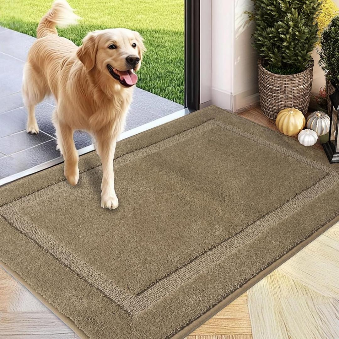 PLEASOR Front Door Mat, Absorbent Dirt Trapper Welcome Door mat Indoor, Non Slip Machine Washable Entryway Rug, Dog Door Mat, Low Profile Doormat for Front and Back Doors, 20x32, Taupe (2'8" x 1'8" (Rectangular))