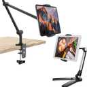 AboveTEK Tablet Stand Holder, Aluminum iPad Holder for Desk & Bed Bundle with 3 in 1 Highflex 360 Under Cabinet iPads Mount for Kitchen