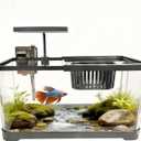 3.5 Gallon Fish Tank, Aquarium Plastic Starter Kit with Filter, Aquarium Net and LED Light, Fish Tank for Betta, Plastic Nano Aquarium with Lid(15 * 7.87 * 8.07 inch/Black) (3.5 Gallon Fish Tank)