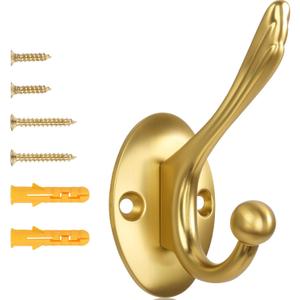 Brushed Gold Heavy Duty Wall Hooks  6 Pack Black Coat Hooks for Hanging Coats,Robes,Bags,Hats,Wall Mounted with Includes Two Types of Installation Screws TYDLSJ