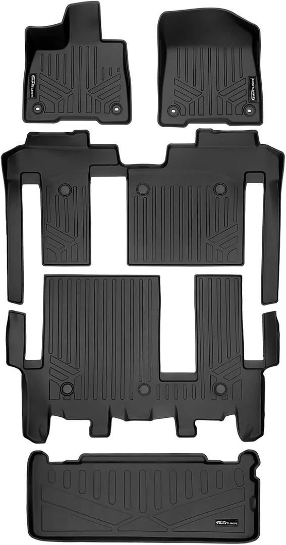 SMARTLINER Floor Mats 3 Row Liner Set & Cargo Liner Behind The 3rd Row Compatible with 2021-2025 Toyota Sienna