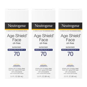Neutrogena Age Shield Face Oil-Free Sunscreen Lotion with Broad Spectrum SPF 70, Non-Comedogenic Moisturizing Sunscreen to Help Prevent Signs of Aging, PABA-Free, 3 fl. oz (Pack of 3)