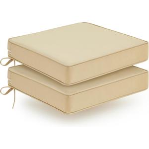 Outdoor Chair Cushions Set of 2, Waterproof Patio Chair Cushions, Patio Furniture Cushions with Ties, Outdoor Wicker Replacement Seat Cushion, 22 x 22 x 3 inch, Beige