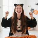 Edoneery Halloween Cat Ears Headband for Women, Furry Leopard Cat Ear Hairband, Costume Hair Accessory for Cosplay Parties (Black)