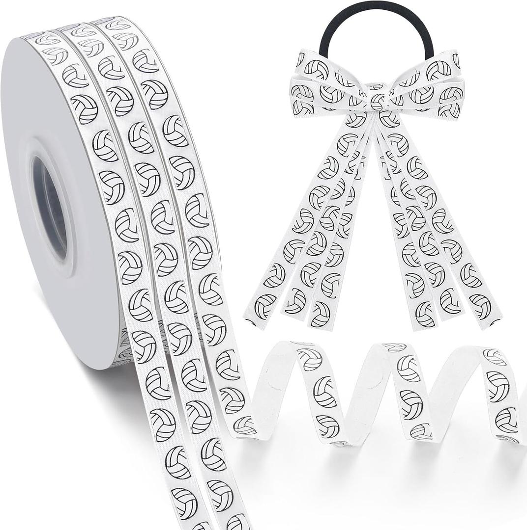 Poen 3 Rolls 75 Yards Volleyball Ribbon 3/8-inch Black White Cheer Ribbon Volleyball Party Supplies Decorations Sports Ribbons for Team Hair Bows Wreath Sport Lanyards Gift Wrapping