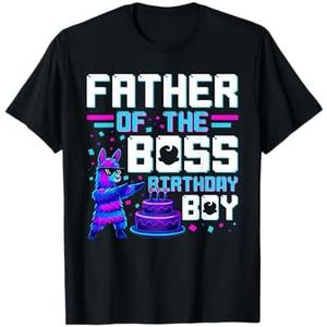 Father Of The Boss Birthday Boy Llama Pinata Family Party T-Shirt L Black