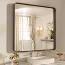 WEER 36x30 Inch Bronze Bathroom Mirror for Vanity, Brushed Bronze Metal Frame Mirror for Wall, Rounded Rectangle Bronze Frame Mirror with Tempered Glass, Anti-Rust (Horizontal/Vertical)