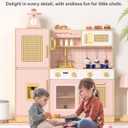 Babytronic Wooden Kitchen Playset for Kids - Pink Pretend Play Kitchen with Lights & Sounds, Retro Style Toy Kitchen for Toddlers Ages 3+, Wooden Play Kitchen Set with Realistic Design (Pink), 9.4 x 31.5 x 33.1 inches