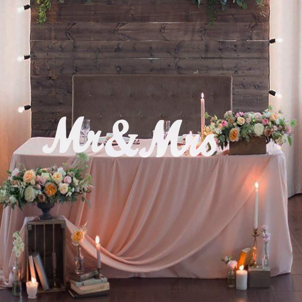 Adeeing Mr and Mrs Signs Wedding Sweetheart Table Decorations, Wooden Freestanding Letters for Photo Props, Rustic Anniversary Wedding Shower Gift (White) (Large)