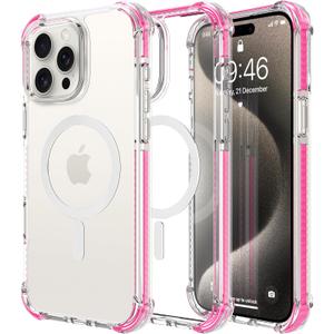 OOK Case for iPhone 15 Pro, Magnetic Hot Pink Clear Case [Compatible with MagSafe] Slim Anti-Scratch Shockproof Protective TPU Bumper Acrylic Cover for 6.1 inch