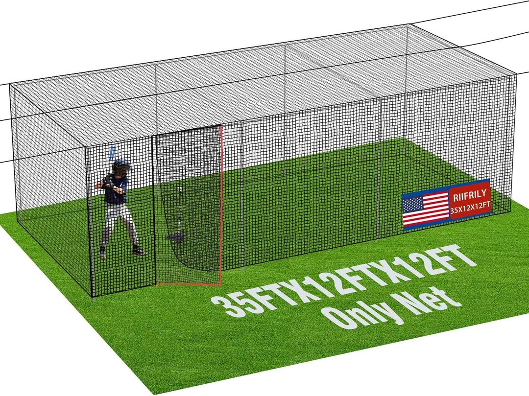 RIIFRILY Baseball Batting Cage Nets,35'L Baseball and Softball Cage Netting, Enclosed HDPE #45 Netting Batting Cages for Backyard and Indoor (NET ONLY)
