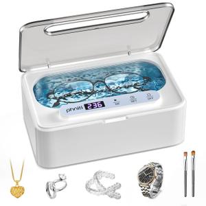 Phniti Ultrasonic Jewelry Cleaner, 47kHz Professional Ultrasonic Retainer Cleaner Machine for Dental Cleaning Three Cleaning Modes, Mouth Guard, Watch, Ring, Diamond, White (330ML)