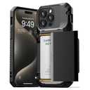 SSLOTSCASE for iPhone 15 Pro Max Case with Credit Card Holder & Stand & Slide Lens Cover & Kickstand, Multi Functional Wallet Sturdy Protective Phone Case Cover for iPhone 15 Pro Max 6.7'' 2023, Red