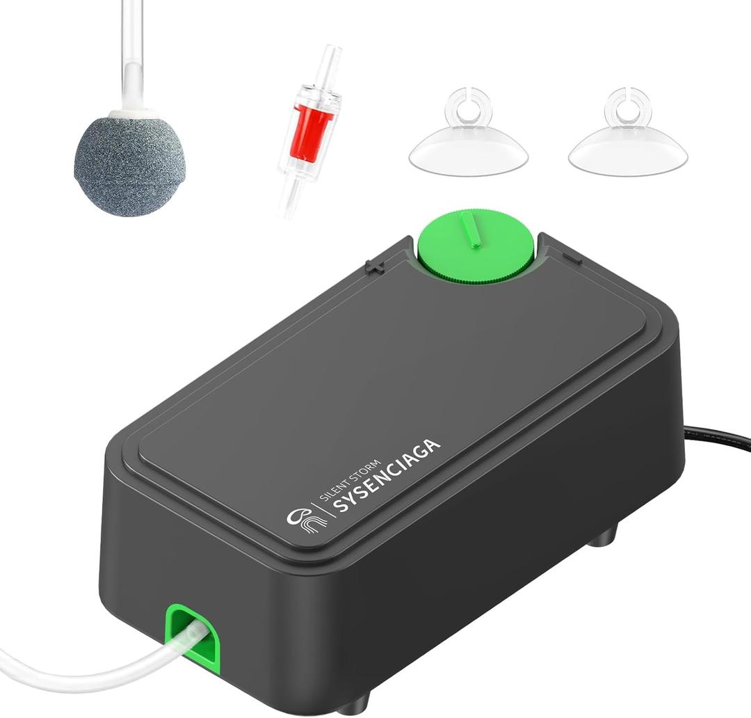 SYSENCIAGA 5W Aquarium Air Pump, Ultra Quiet Dual Outlet Adjustable Oxygen Pump for up to 300 Gallon Fish Tanks, Small Tanks, Hydroponics & Household Use
